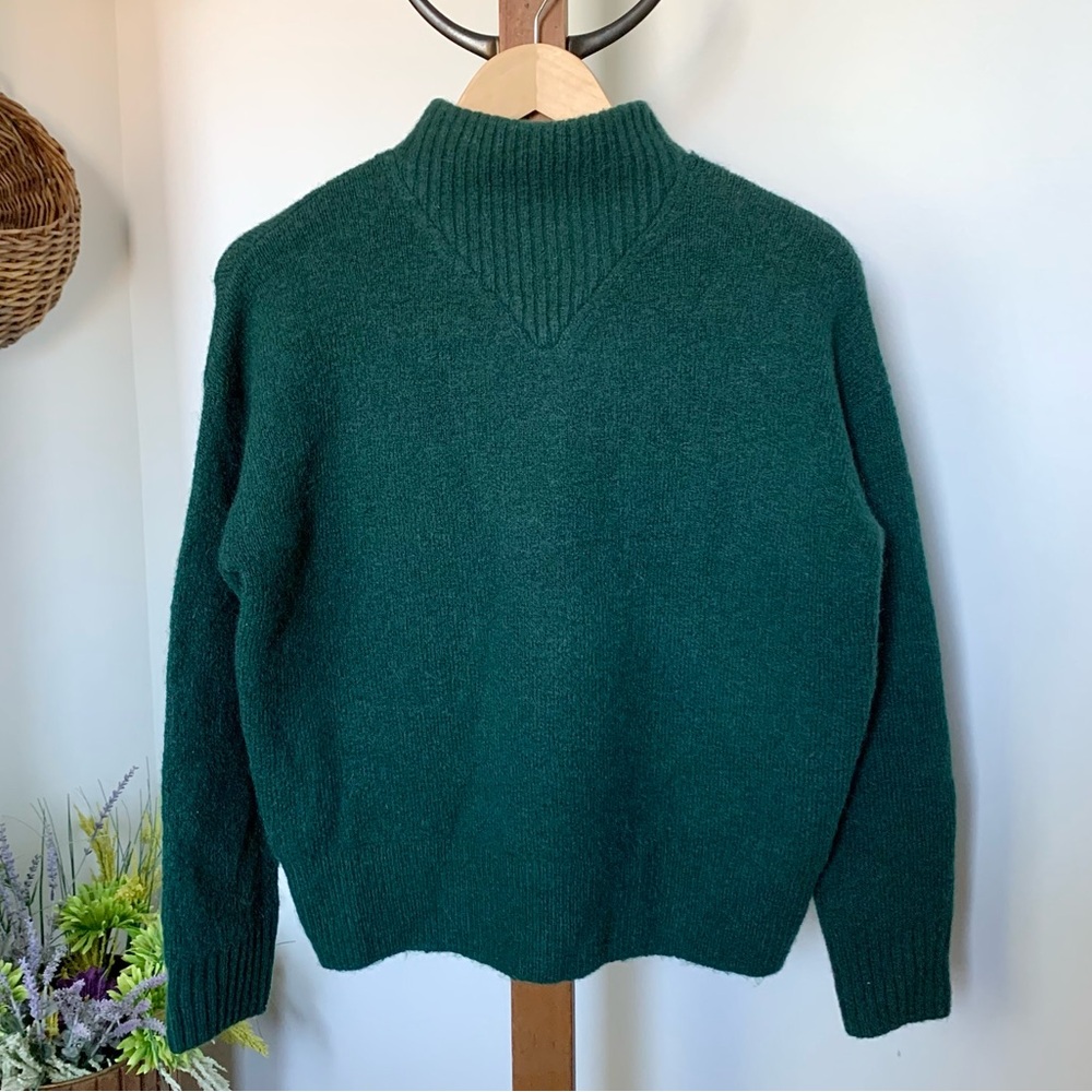Madewell Wool Alpaca Fuzzy Knit Mock Neck Sweater forest green LIKE NEW XS SM